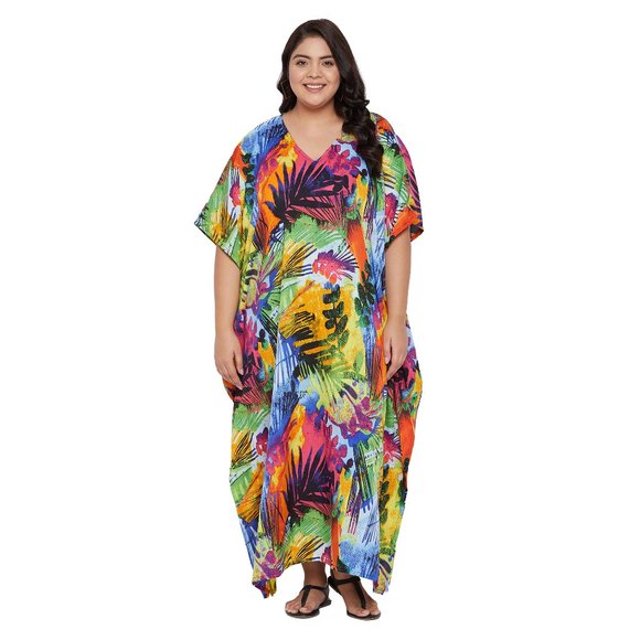 Womens Multicolor Beautiful Floral Kaftan Beach Cover Up Traditional Maxi Dress - Picture 3 of 9
